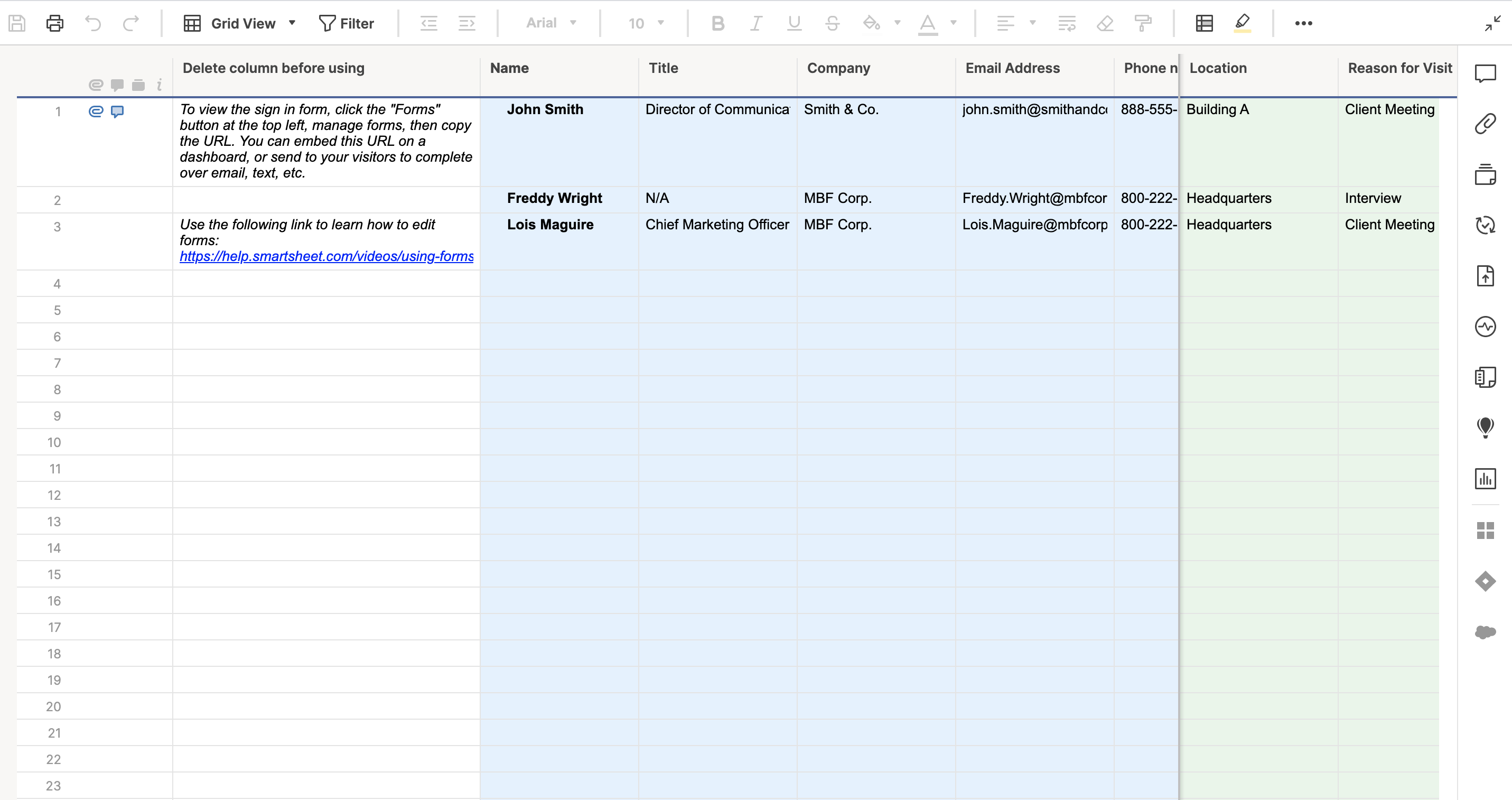Visitor CheckIn Log with Form Template Smartsheet